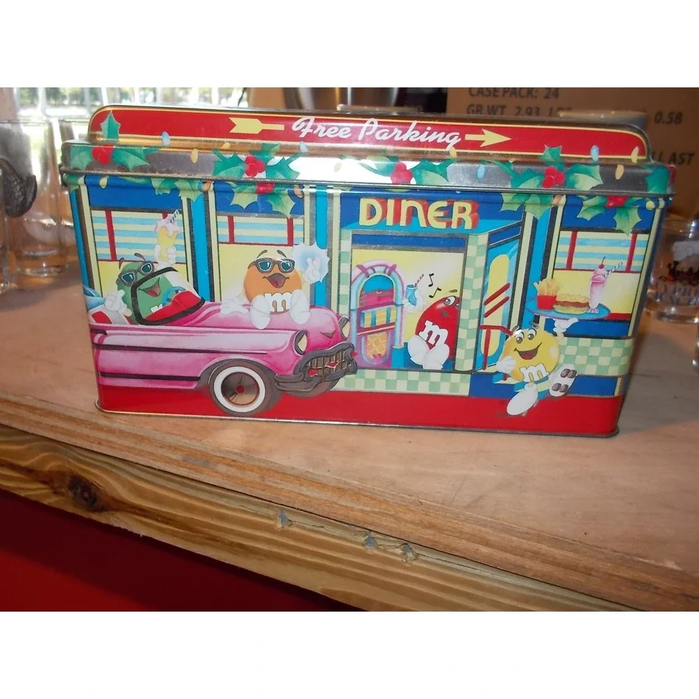 Vintage 1996 M&Ms Christmas Village Series Diner Tin Canister Limited Edition 04